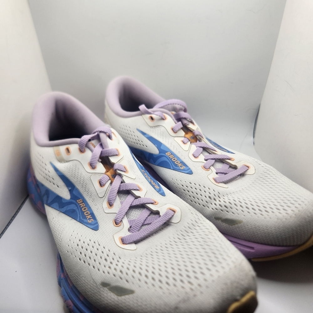 Brooks Womens Size 12 Ghost 15 Sneakers White/vista/lavendula Lace Up Running